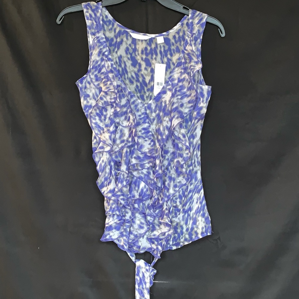 NYC Sheer Sleeveless Print Ruffled Blouse XS